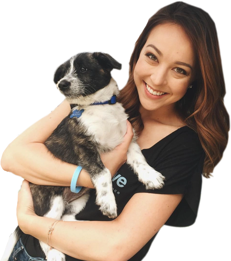 Woman holding a cute puppy at a puppy love™ event.
